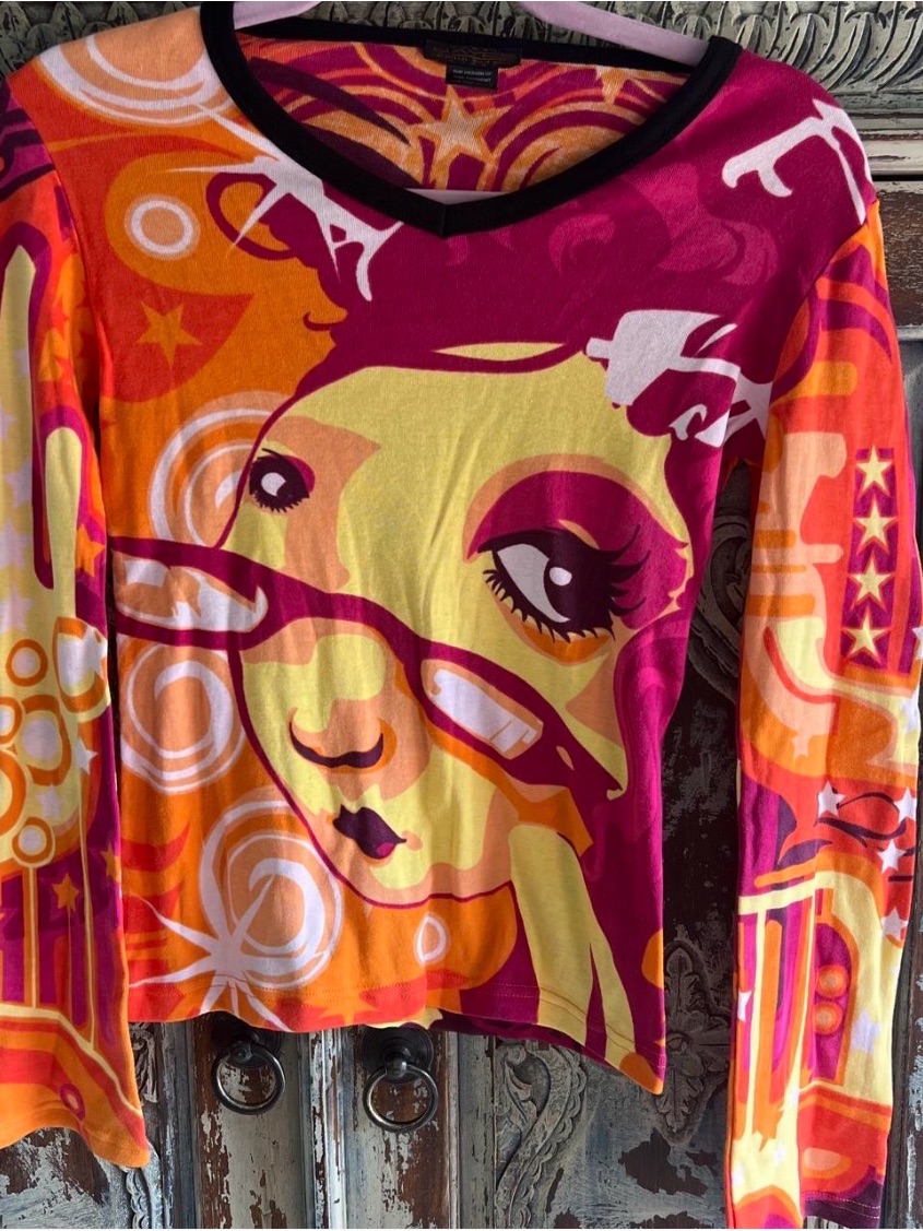 Custo Barcelona Bold Pop Art Long Sleeve Top In Pink, Orange & Yellow